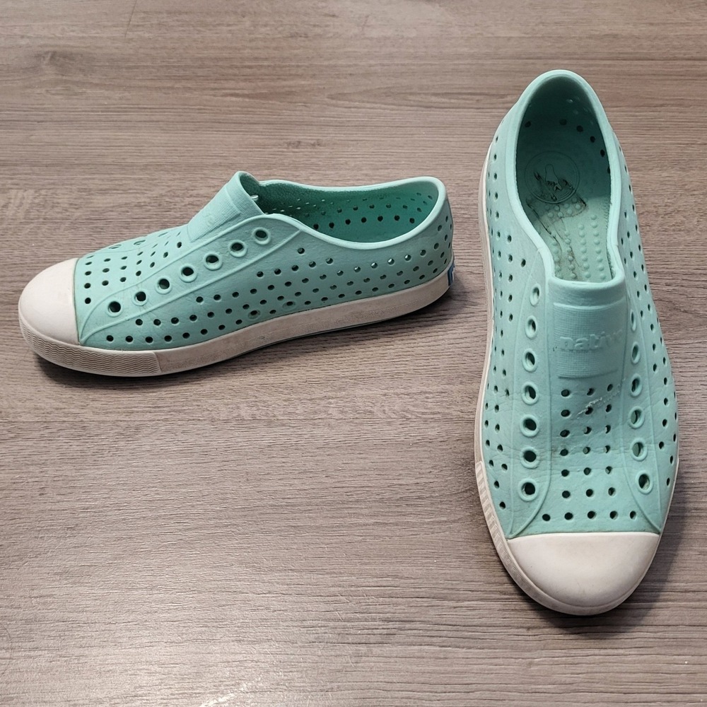 Native Jefferson Aqua Mint Green Perforated Slip On Vegan Sneakers J4 Pastel